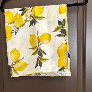 Lemon Print 100% Silk Scarf - Bright Yellow Floral Design 25x25